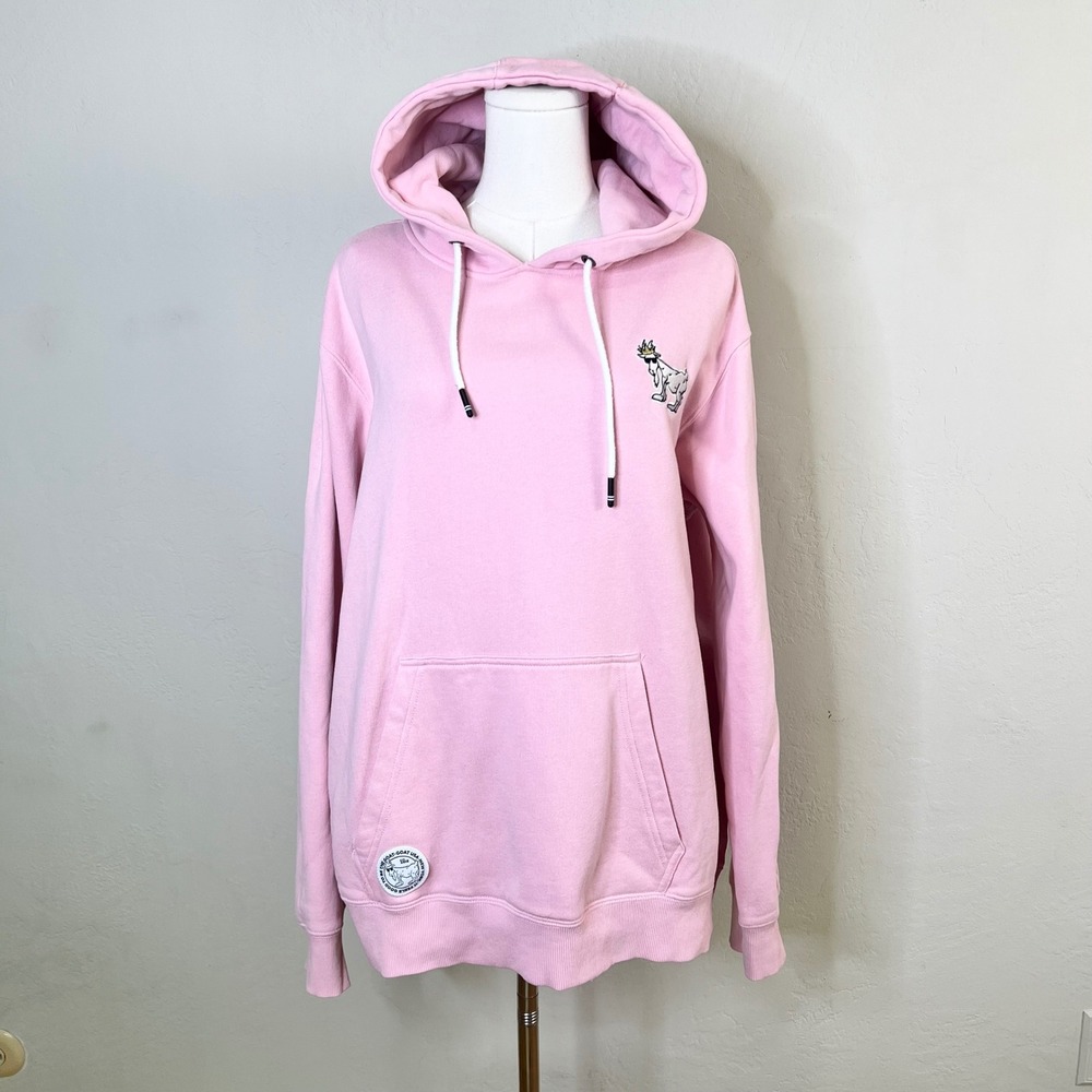 GOAT USA Pink Pullover Hoodie Embroidered Crown Goat Graphic Sweatshirt Size Lg